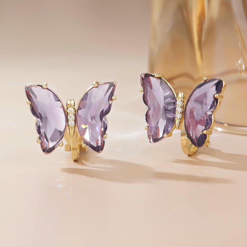 YOQUCOL Butterfly Shape Crystal Clip On Earrings Non Pierced Golden Stud for Women - Image 5